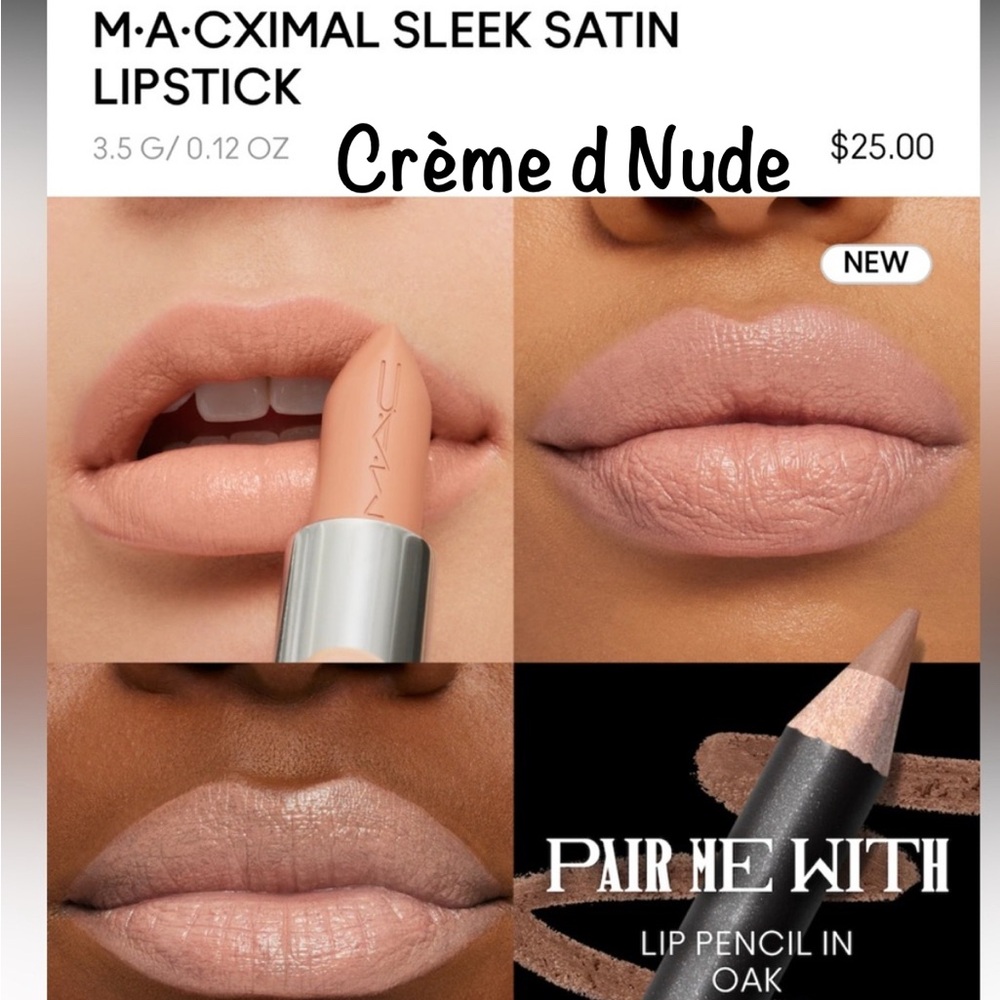 💋 CRÈME D NUDE a M·A·CXIMAL SLEEK SATIN LIPSTICK. RETAIL $25. NEW IN THE BOX. - Picture 5 of 13